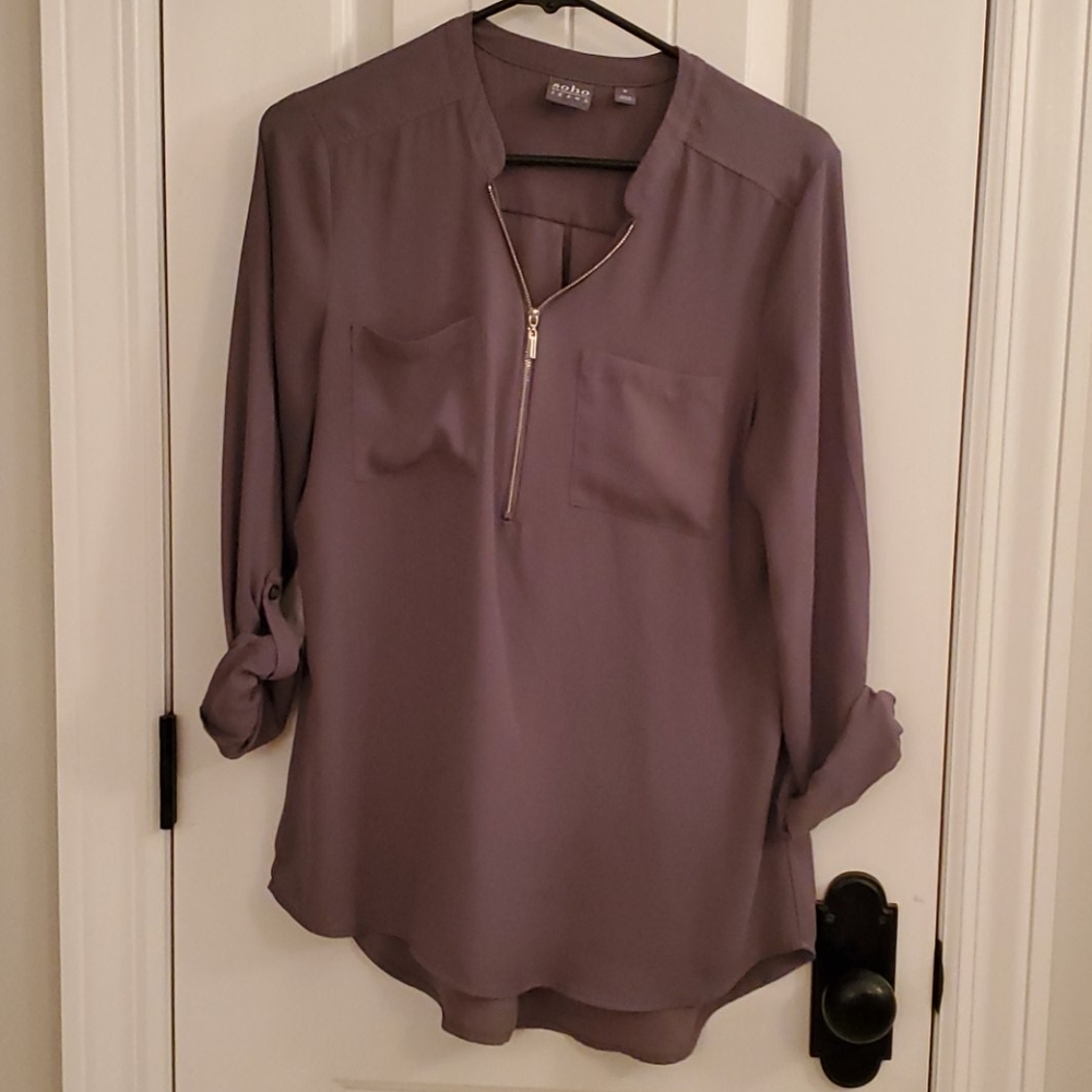 Gray, polyester, long sleeved blouse